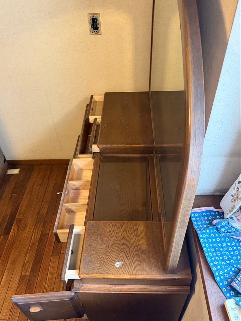 家具　鏡台ドレッサー杢目天然無垢？巨匠作品芸術美術骨董アンティーク　コンセント付
