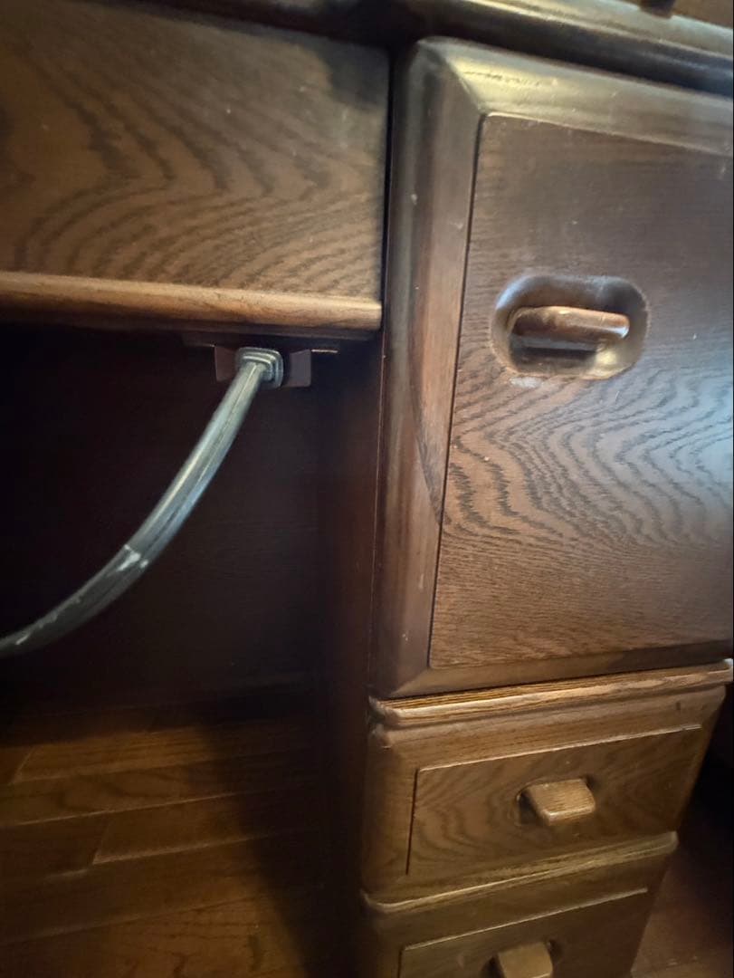 家具　鏡台ドレッサー杢目天然無垢？巨匠作品芸術美術骨董アンティーク　コンセント付