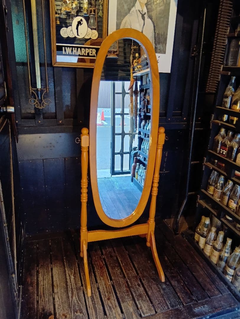 オーバル　コロニアル　スタンド　ミラー　ナチュラル　無垢材　姿見　全身鏡