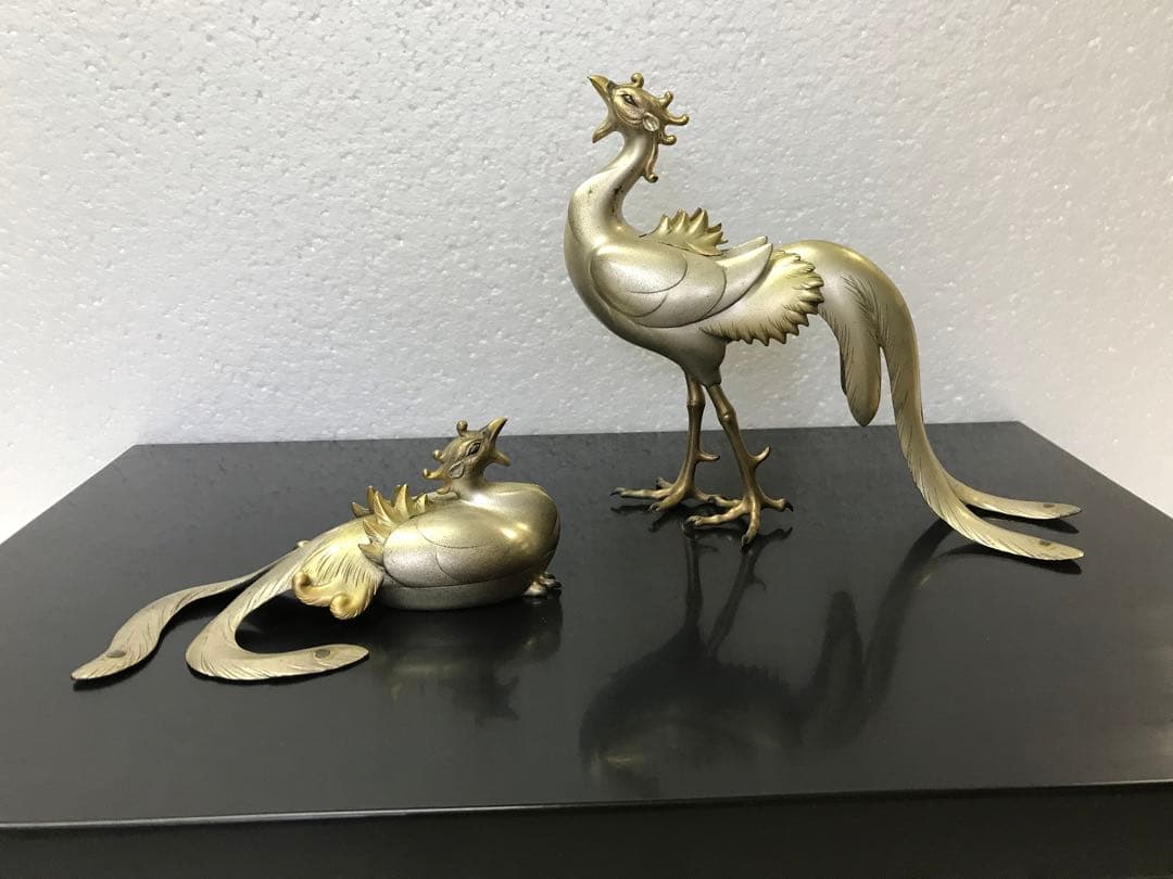 鋳銅:鳳凰置物(川和暁雲作)