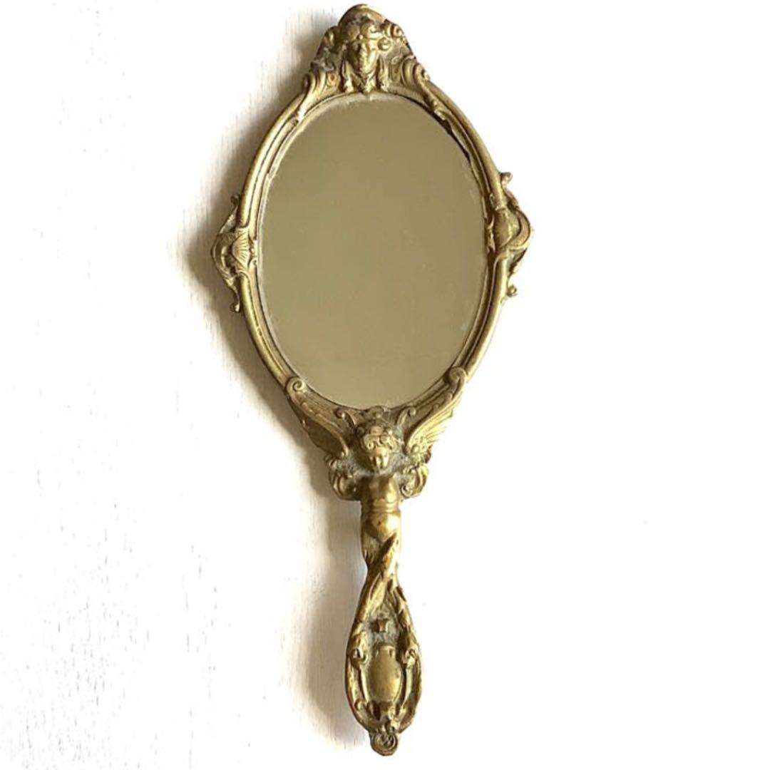 フランス アンティーク■天使 エンジェル 手鏡 ミラー 骨董品 ディスプレイ