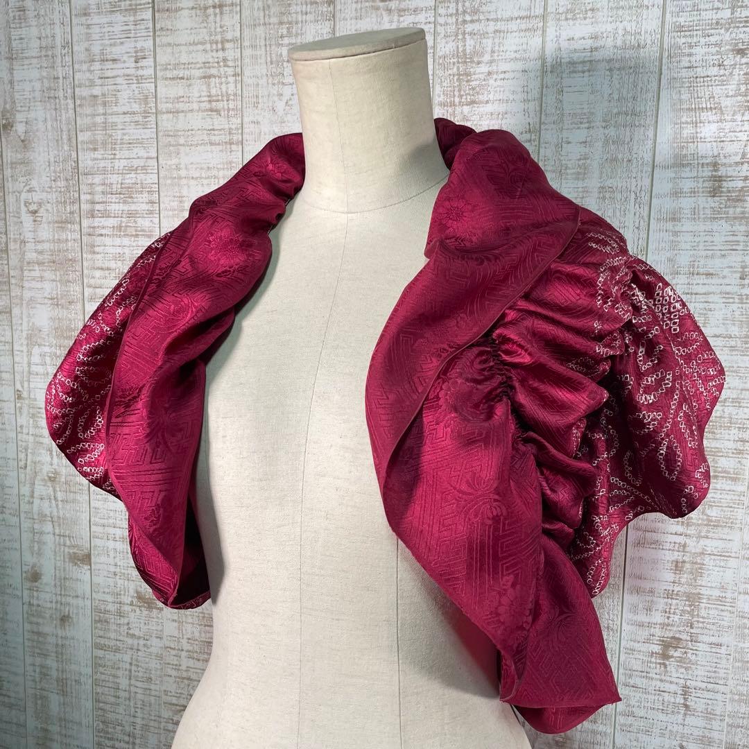 着物リメイク＊希少ボルドー正絹綸子＆絞り柄出しふわふわ＆ひらひら