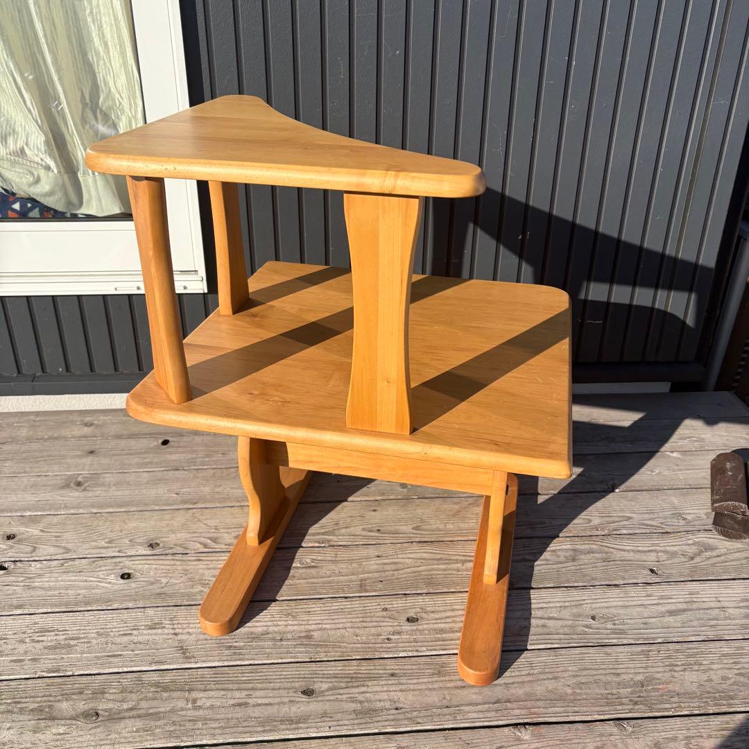 北欧レトロ 天然木製 コーナーラック 2段 サイドテーブル ナチュラル 収納棚