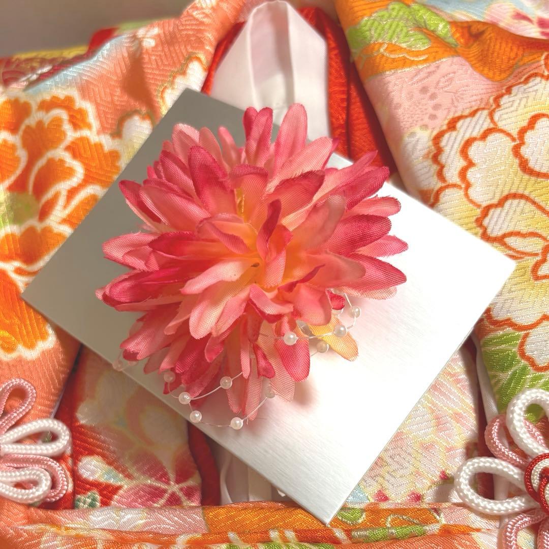 七五三 ３歳 女の子 着物セット 被布 フルセット 9点セット 赤 朱色 花柄