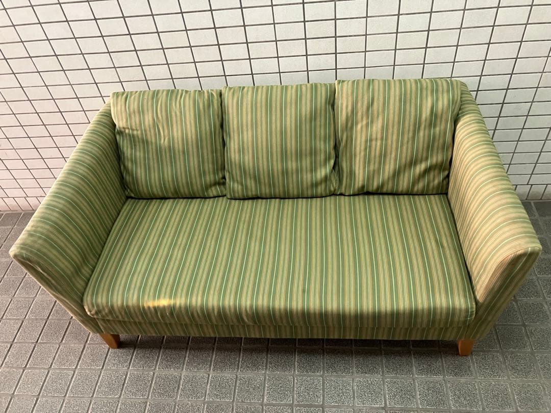 karimoku カリモク マルチカラーストライプ2人掛けソファ　グリーン　希少