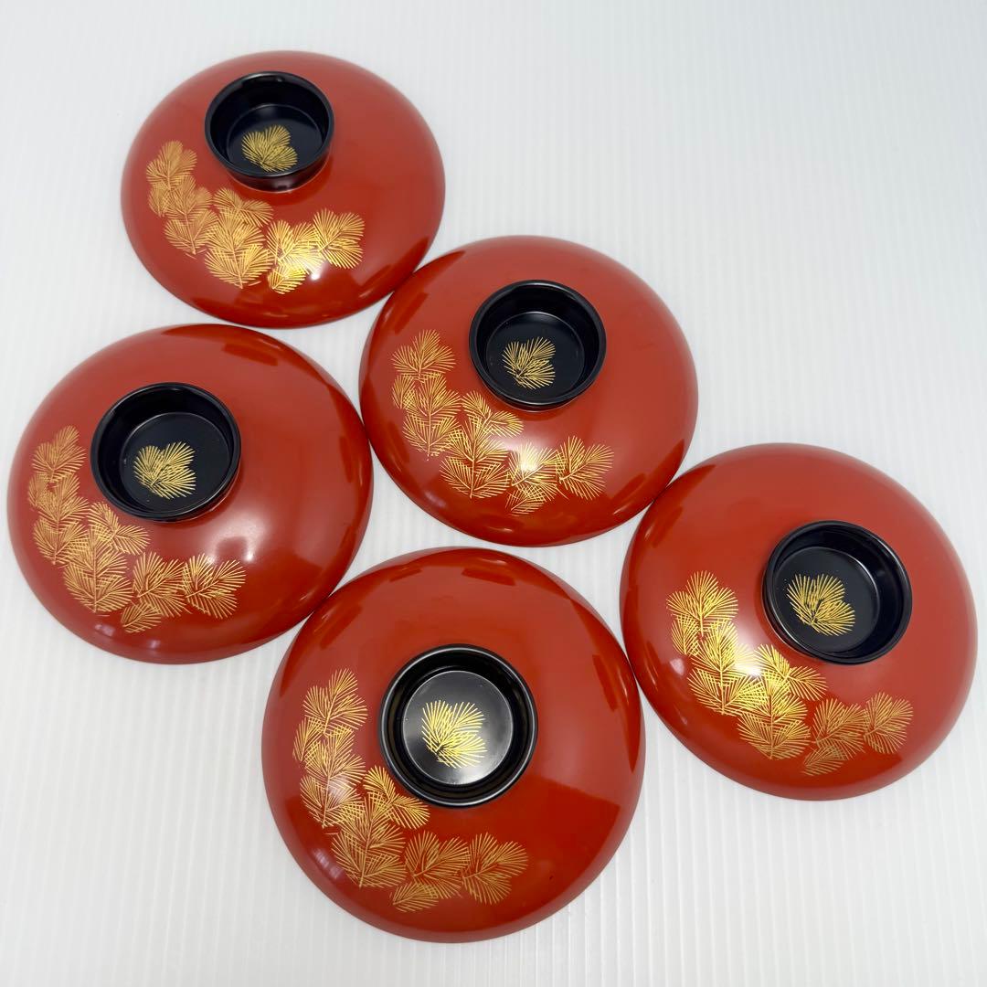 輪島塗 蓋付き椀 沈金 5客セット 漆器 伝統工芸 陶芸 漆器 赤