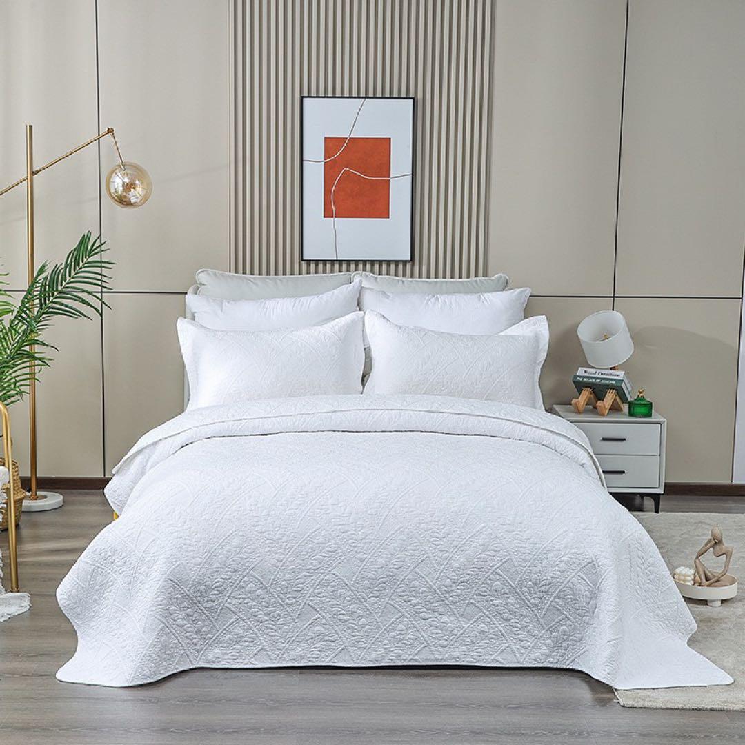キルトベッドカバー3点セット綿マルチカバー キルティング 164白