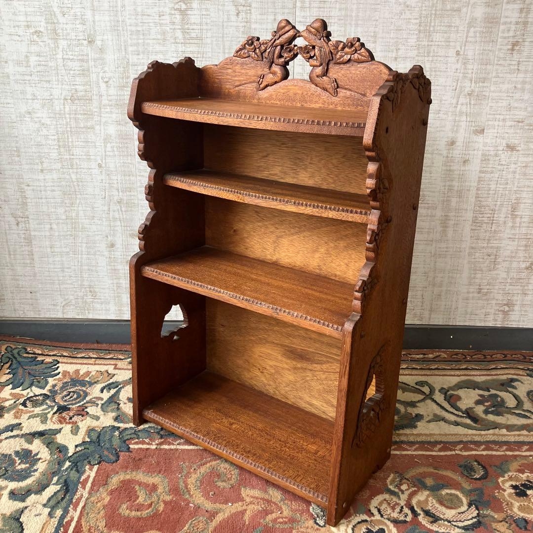 北欧レトロ ミッドセンチュリー 4段 木製彫刻オープンラック 飾り棚 古家具