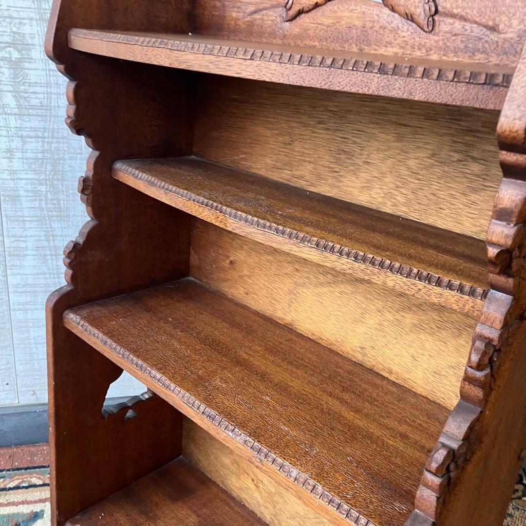 北欧レトロ ミッドセンチュリー 4段 木製彫刻オープンラック 飾り棚 古家具