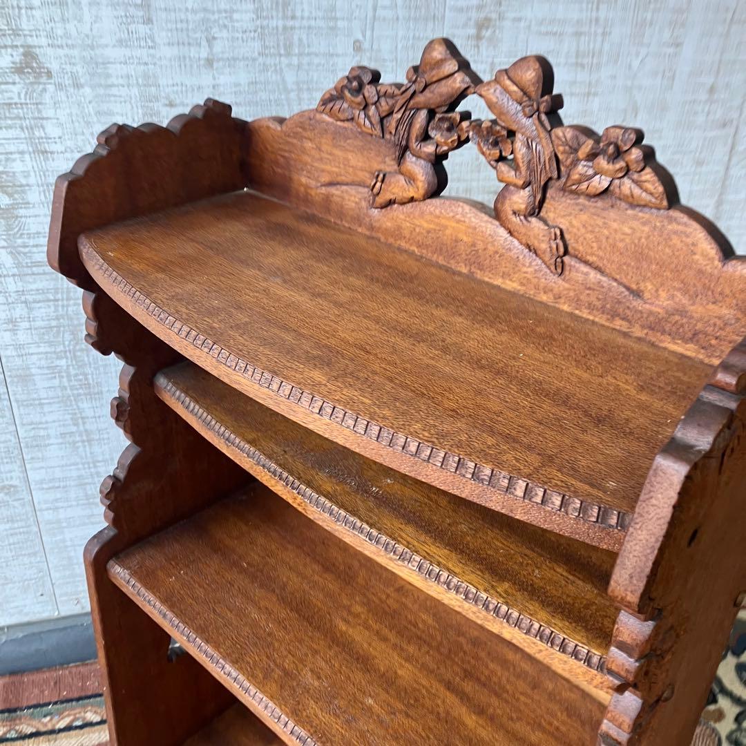 北欧レトロ ミッドセンチュリー 4段 木製彫刻オープンラック 飾り棚 古家具