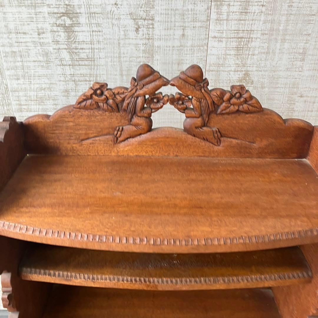 北欧レトロ ミッドセンチュリー 4段 木製彫刻オープンラック 飾り棚 古家具