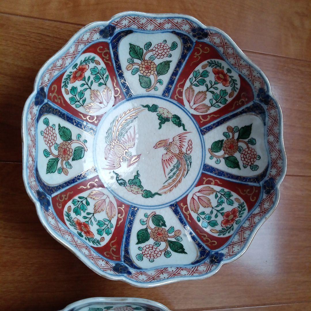 古伊万里　金彩鳳凰、花　２枚セット皿
