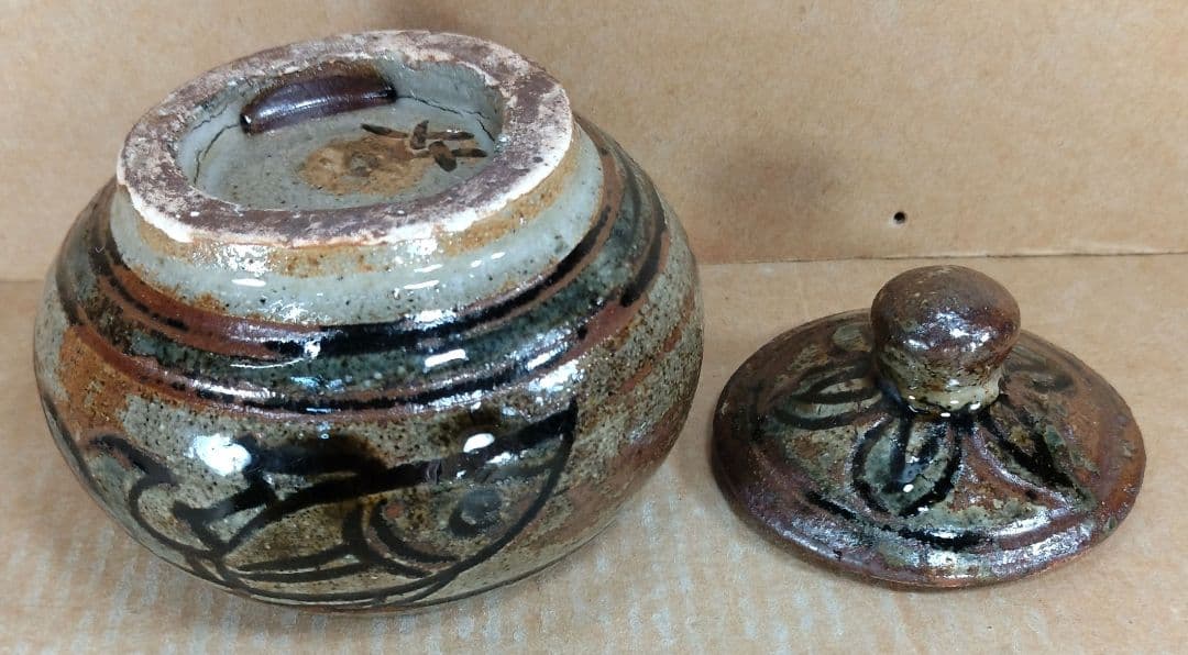 【本物保証】金城次郎 魚紋香合 共箱 栞 人間国宝 壷屋焼 壺屋焼 美品 盒子