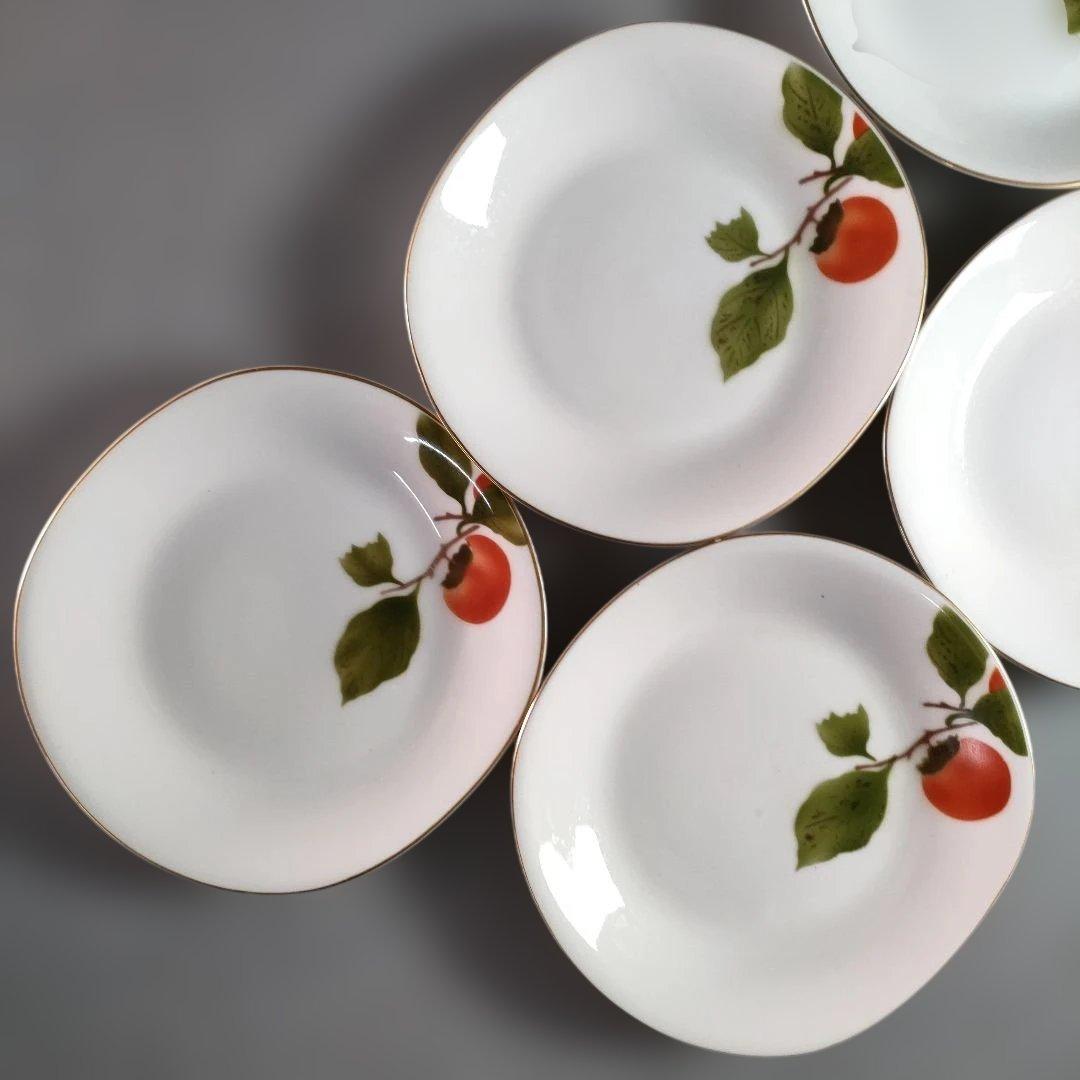 A1341-1/有田焼/深川製磁/果実文銘々皿 苺皿6客・柿皿