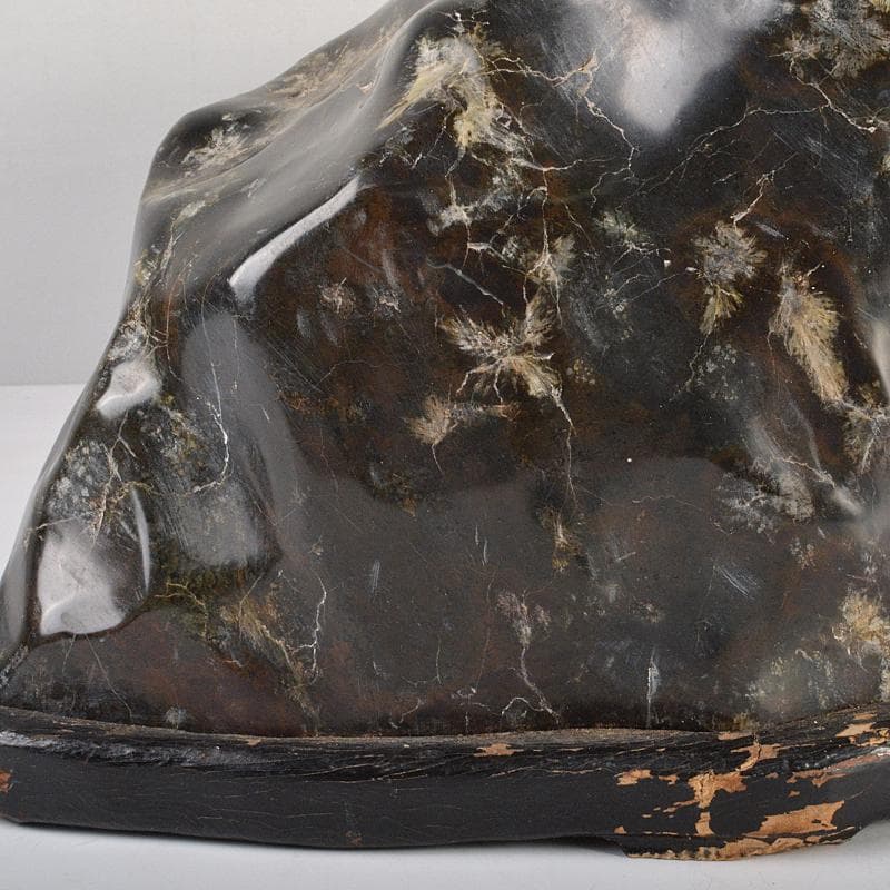 天然石　鑑賞石　梅花石　置物　重さ約24.8kg　唐木台付　M　R6821B