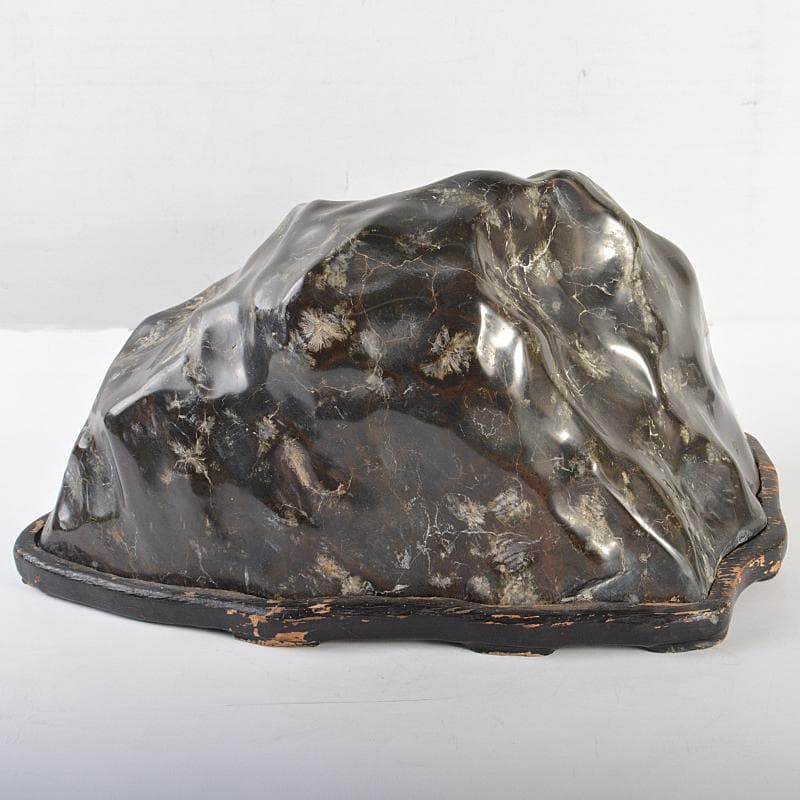 天然石　鑑賞石　梅花石　置物　重さ約24.8kg　唐木台付　M　R6821B