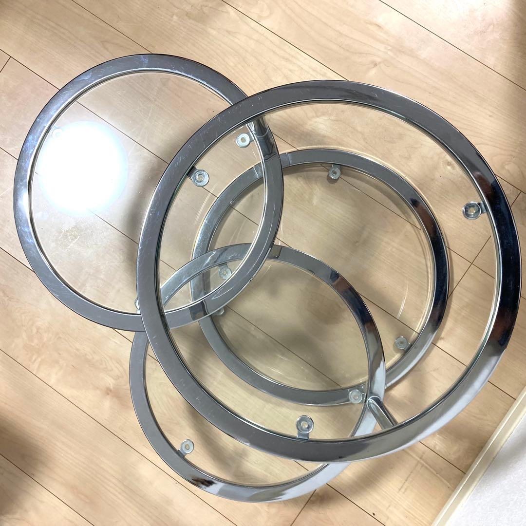 ミッドセンチュリー ラウンドテーブル 4段 丸型 北欧 ビンテージ 強化ガラス