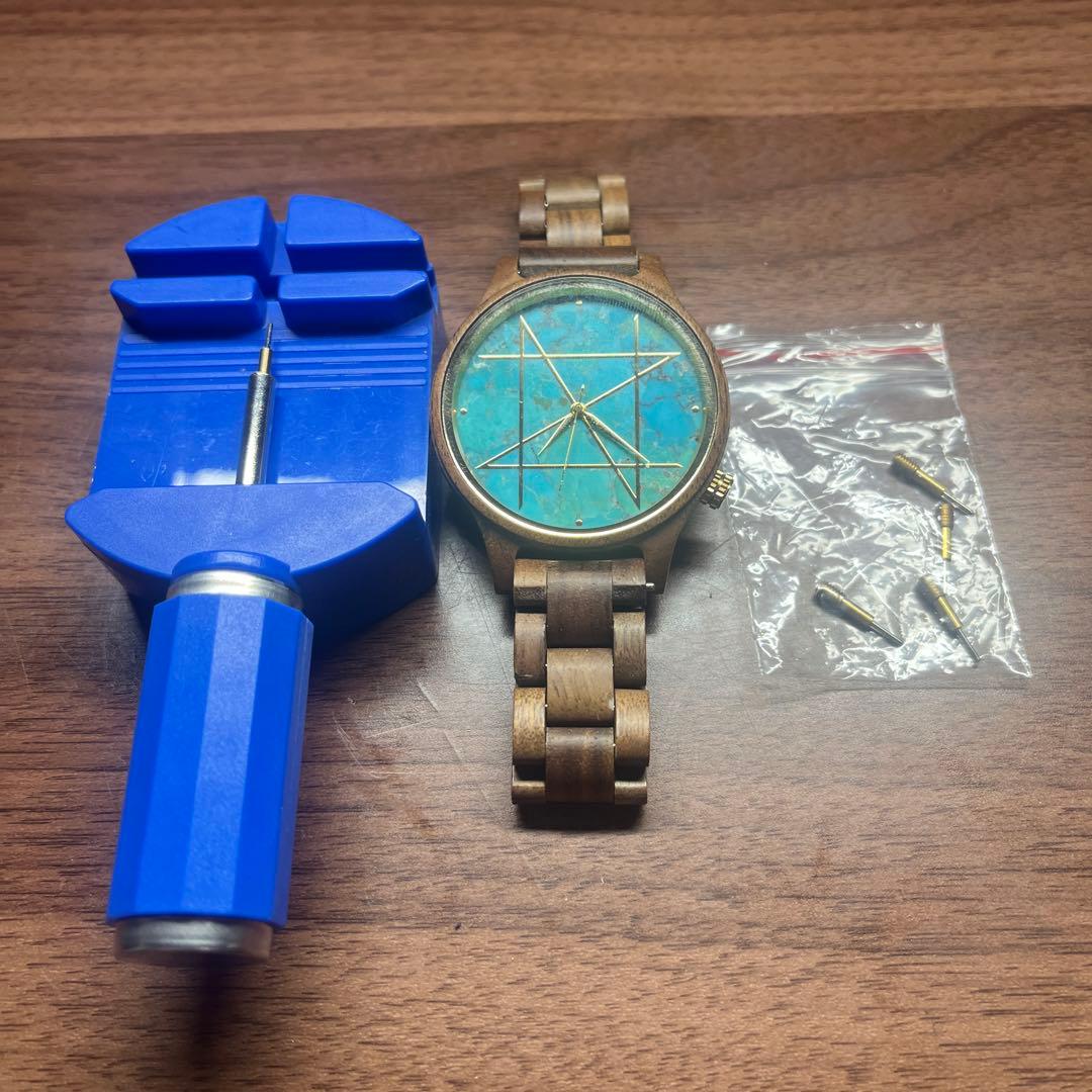 NOZ天然石木製腕時計 ターコイズ