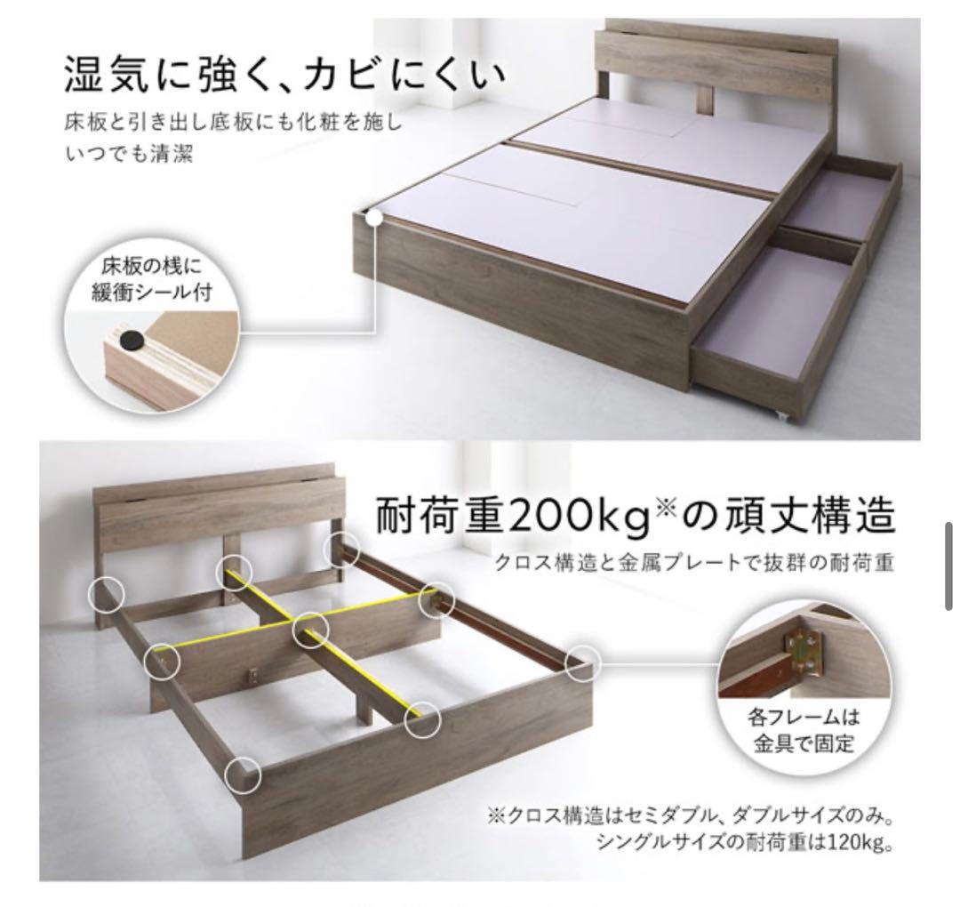 【2/18まで出品】RASIK 収納付き ベッドフレーム セミダブル
