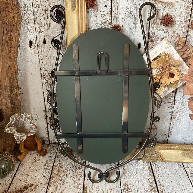 ちま*アイアン フレーム ウォールミラー*フラワー 葉 鉄細工 壁掛け鏡