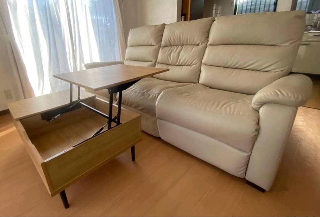 【テーブル付・極美品】ニトリ 電動リクライニングソファ 3人掛