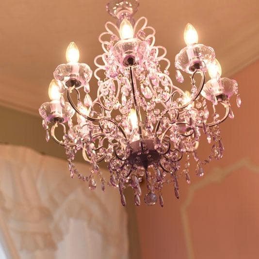 【LED付・簡単取付】8灯パステルパープルシャンデリア