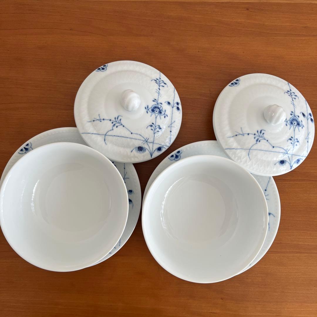 ☆極美品☆ロイヤルコペンハーゲン ブルーパルメッテ 蓋付きボウル&ソーサー ペア