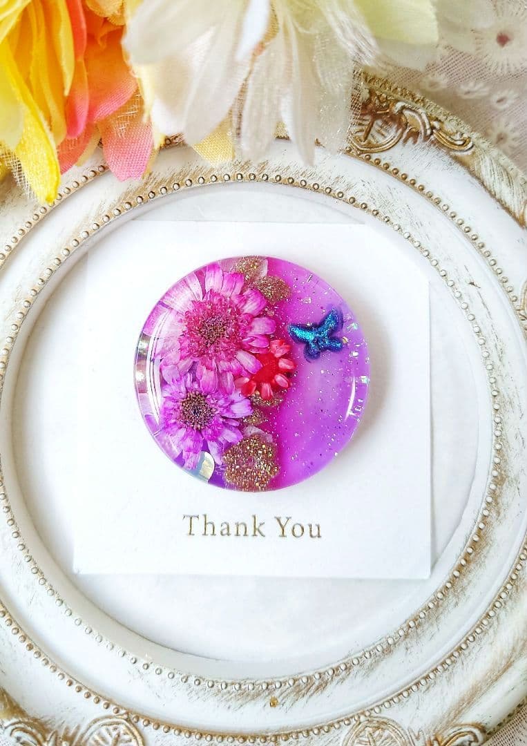 レジン　猫　ドライフラワー　ヘアゴム　ブローチ　ポニーフック　No.491