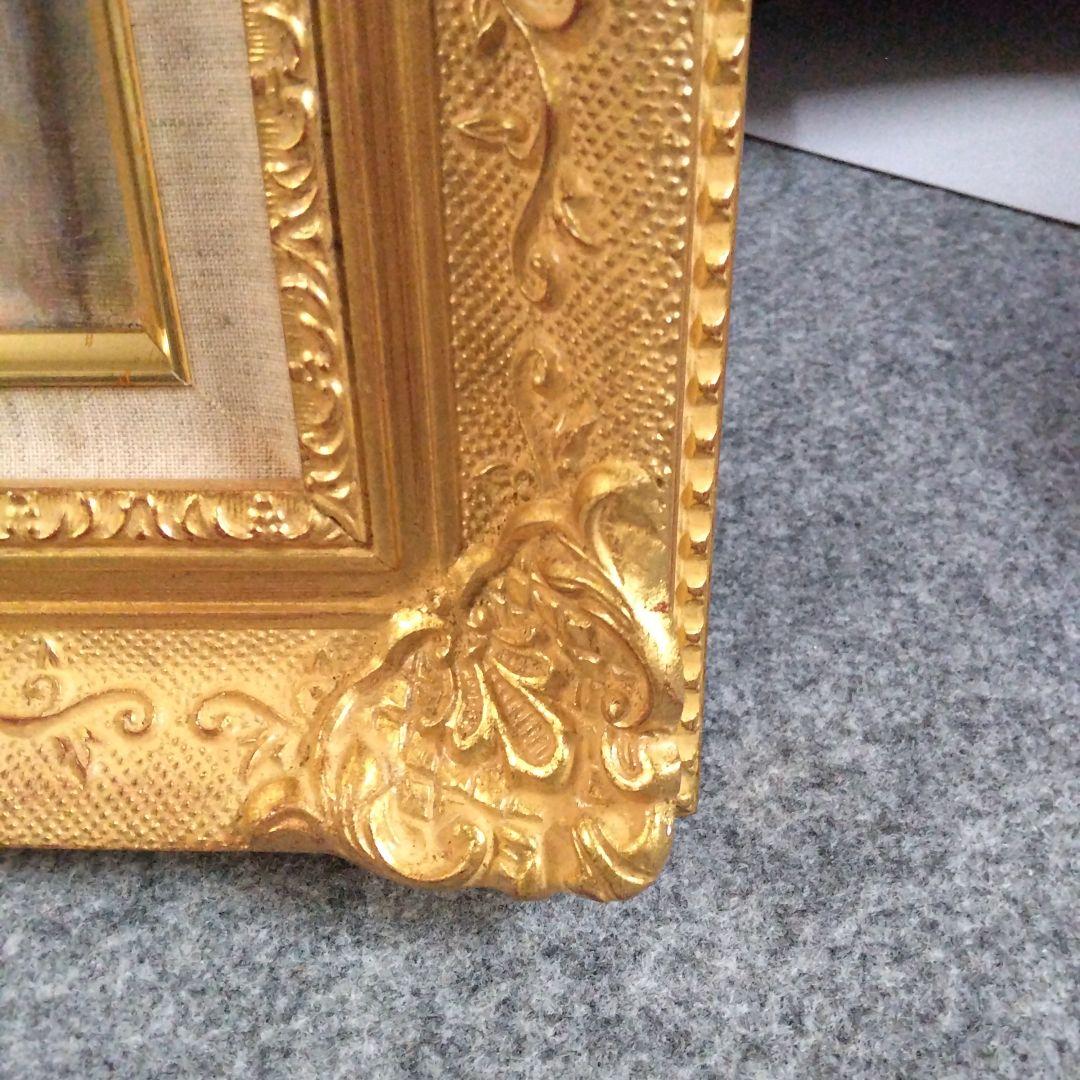 油絵８号保田三友紀の巨匠名画の模写、水浴びする少女 ヴィンテージゴールド額縁付き