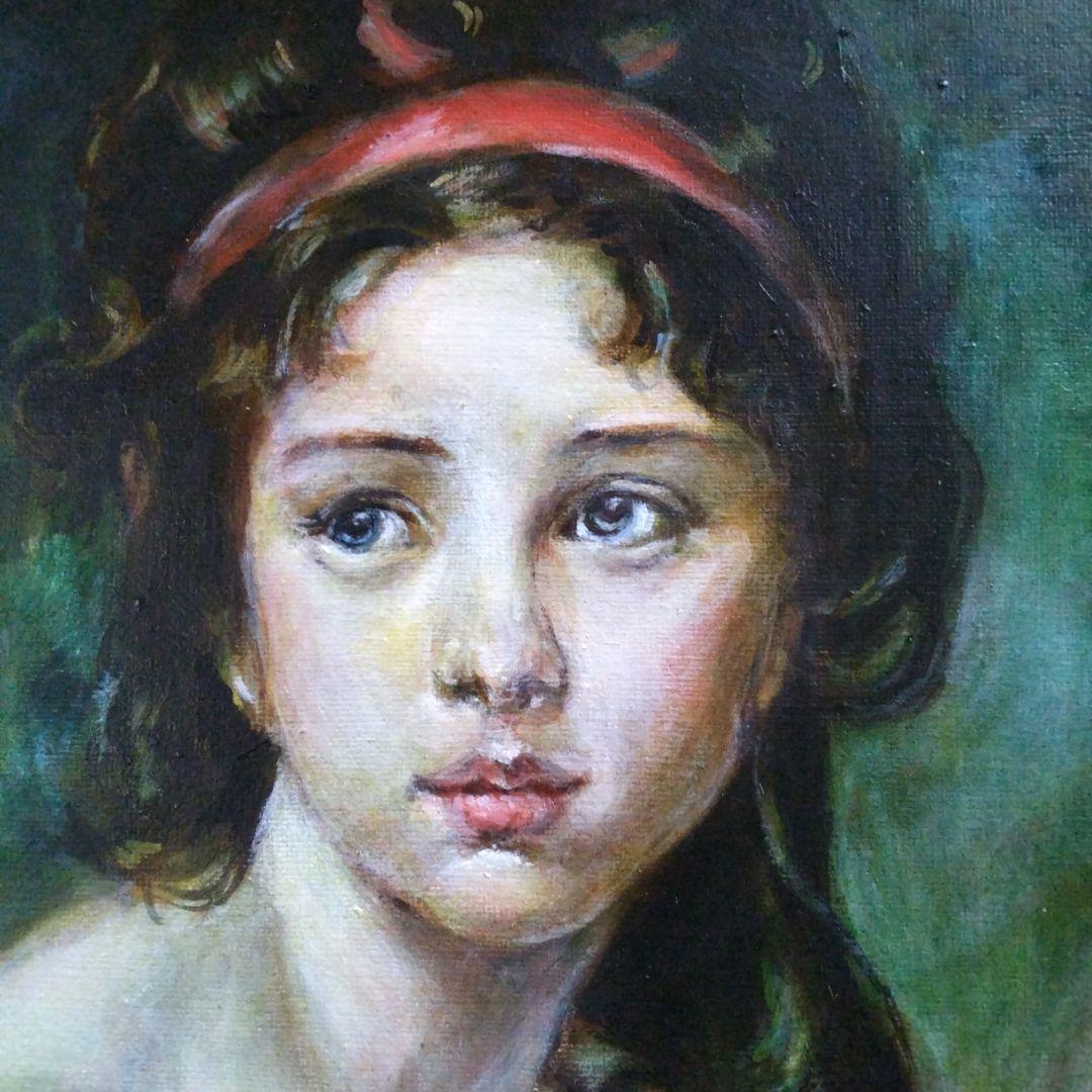 油絵８号保田三友紀の巨匠名画の模写、水浴びする少女 ヴィンテージゴールド額縁付き