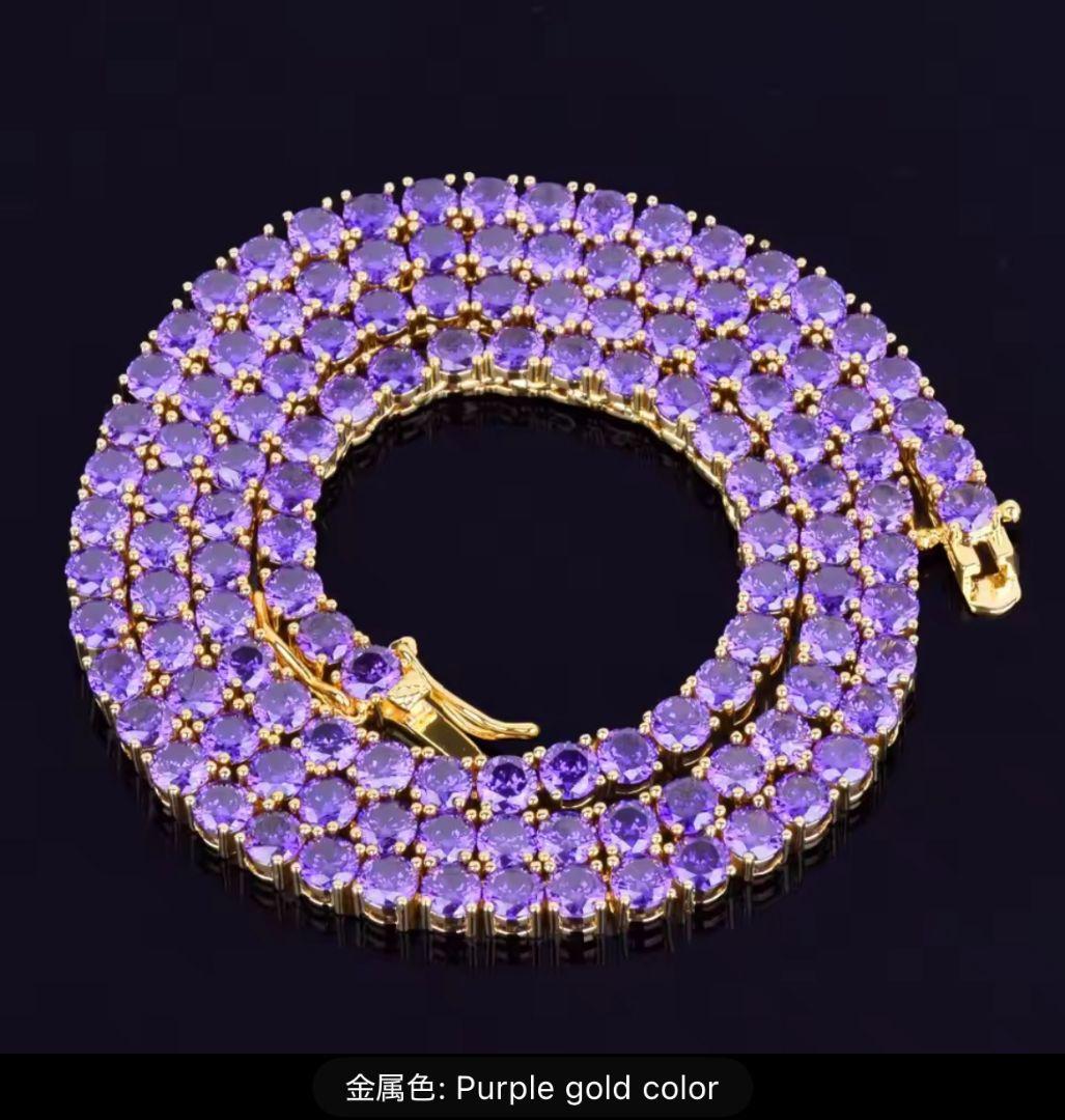 ラベンダーカラーが上品 テニスチェーンネックレス メンズ レディース　ゴールド