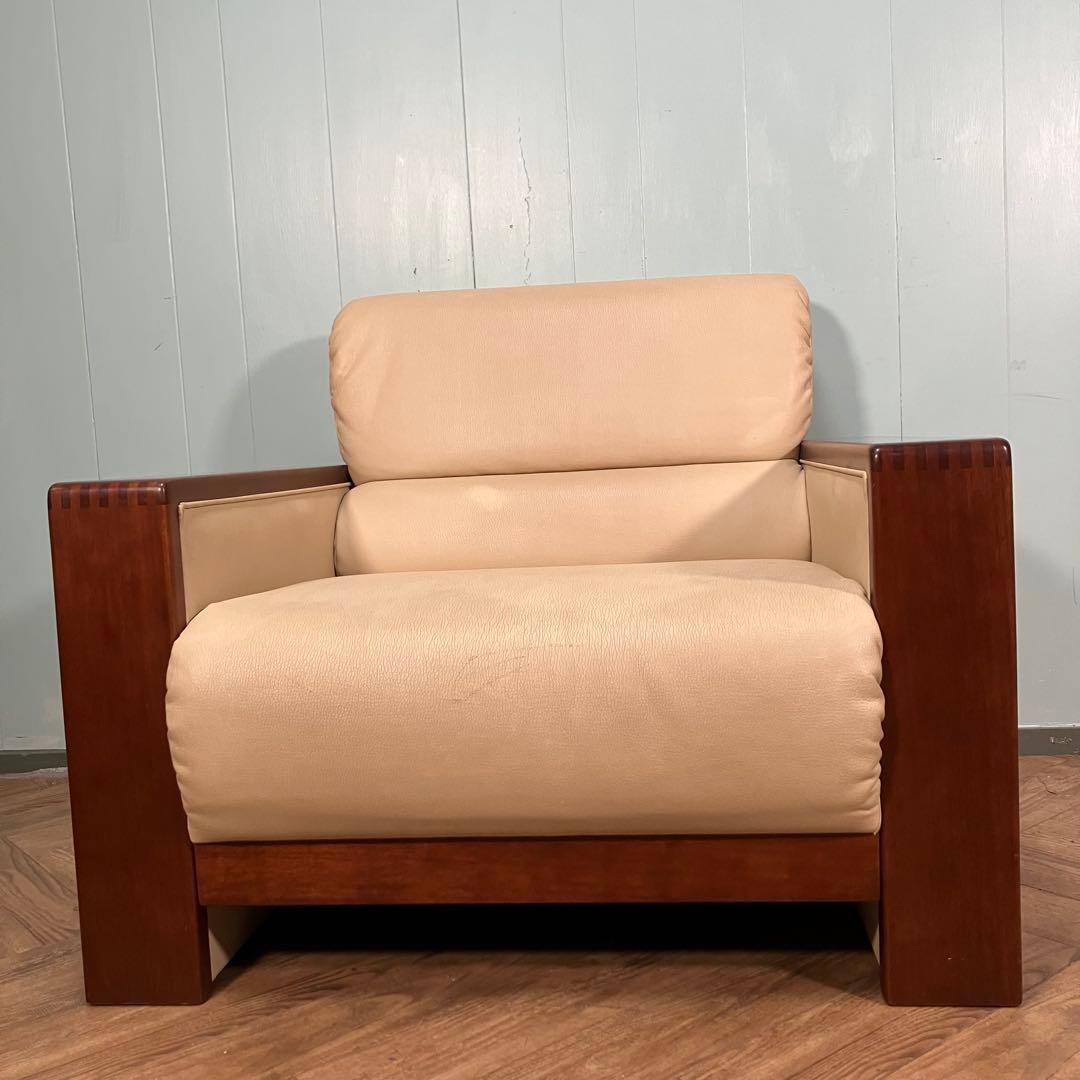 ♦︎maruni ♦︎マルニ 1人掛け　昭和レトロ ソファー 革　木目調　Ａ