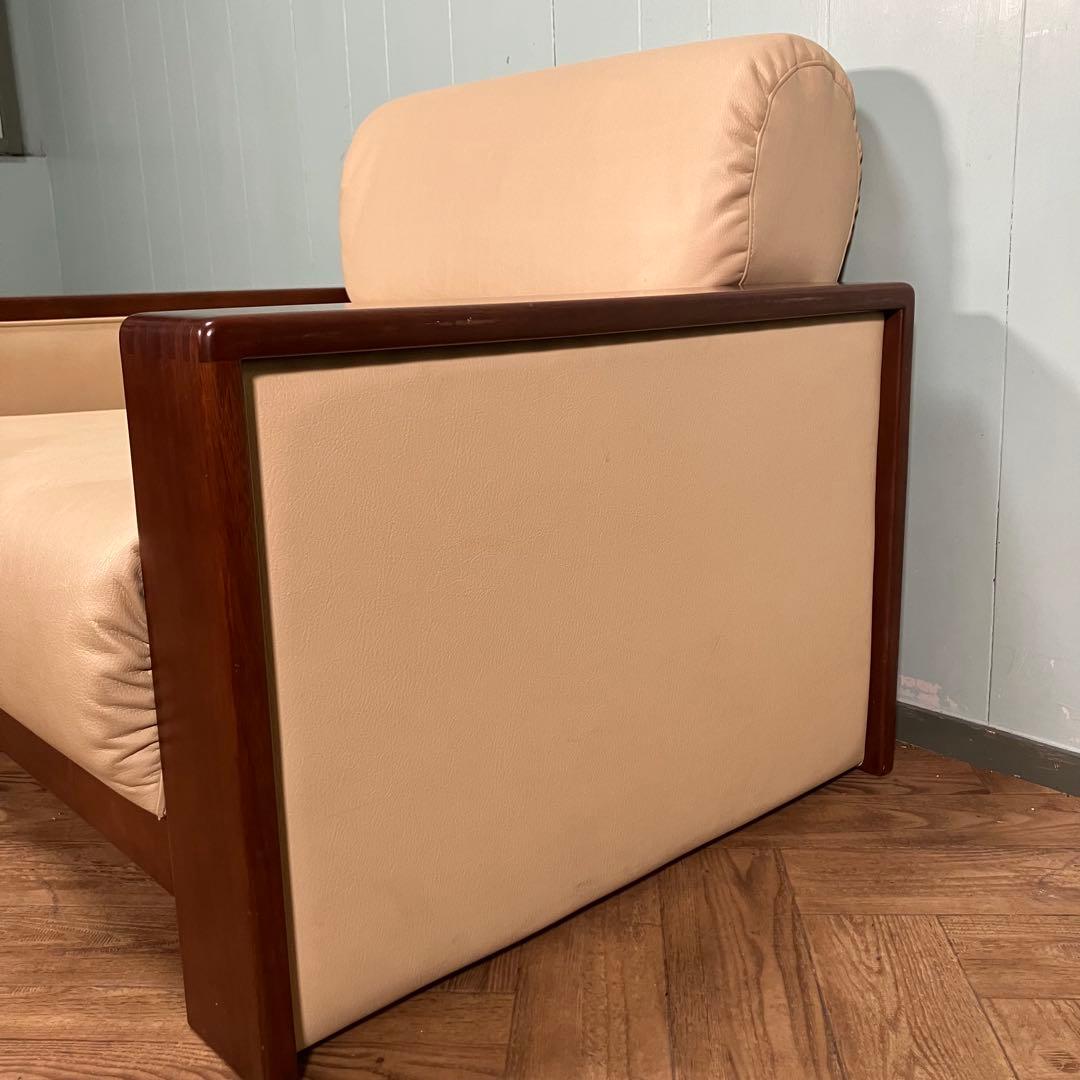 ♦︎maruni ♦︎マルニ 1人掛け　昭和レトロ ソファー 革　木目調　Ａ