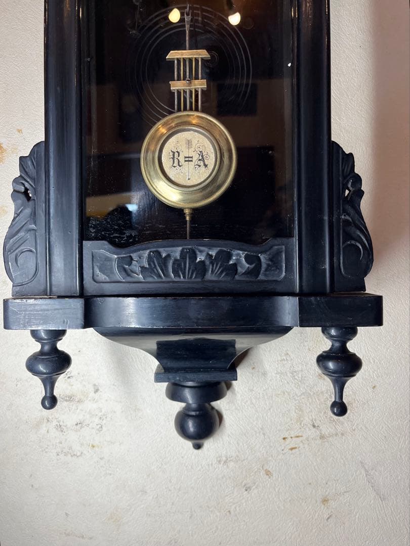 ミニチュア　黒塗スリゲル　柱時計　古時計　振り子　精工舎　ユンハンス　ゼンマイ