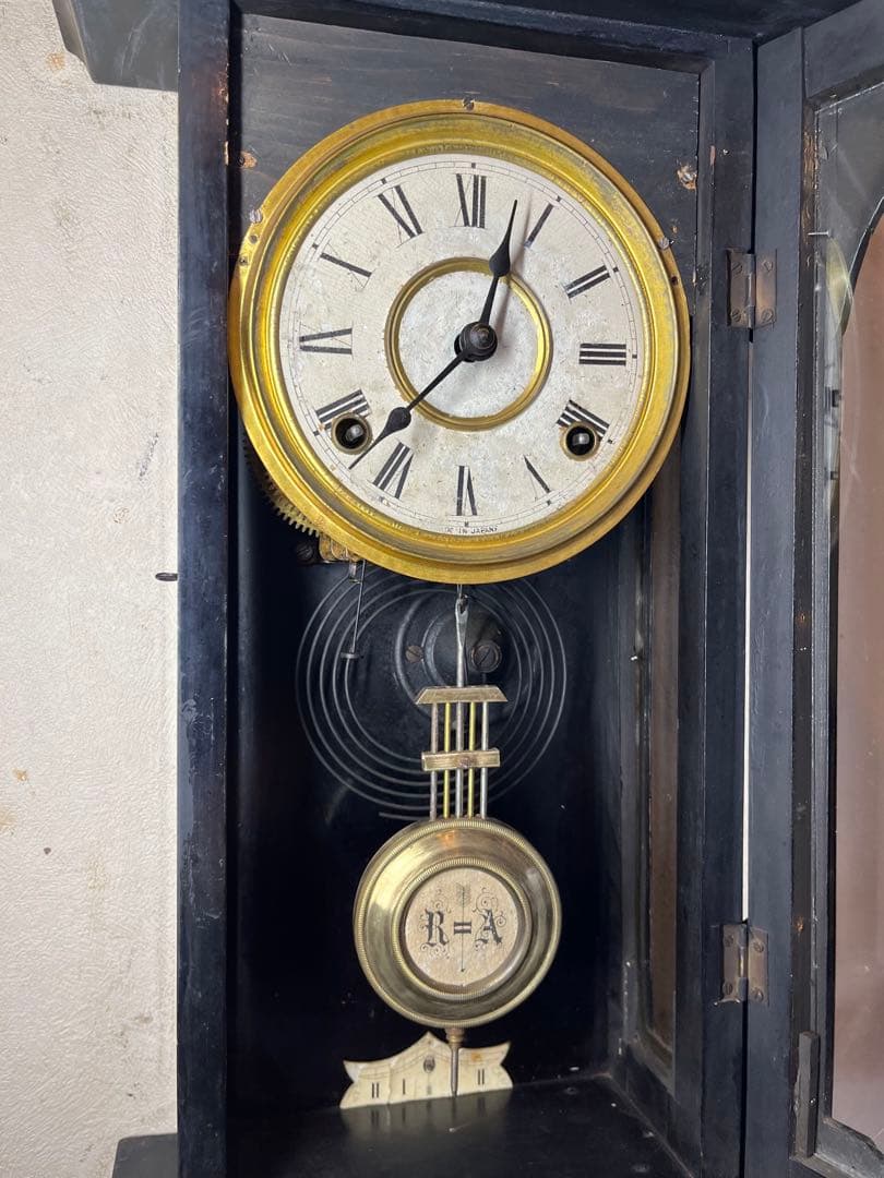 ミニチュア　黒塗スリゲル　柱時計　古時計　振り子　精工舎　ユンハンス　ゼンマイ