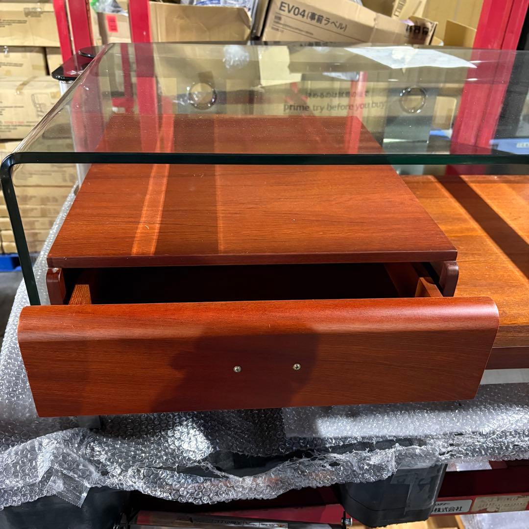 収納つき レトロモダン 強化ガラス ローテーブル 訳あり激安品