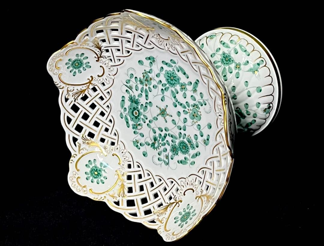 マイセン /※極美品 上級背面装飾 インドの華　リッチグリーン　コンポート