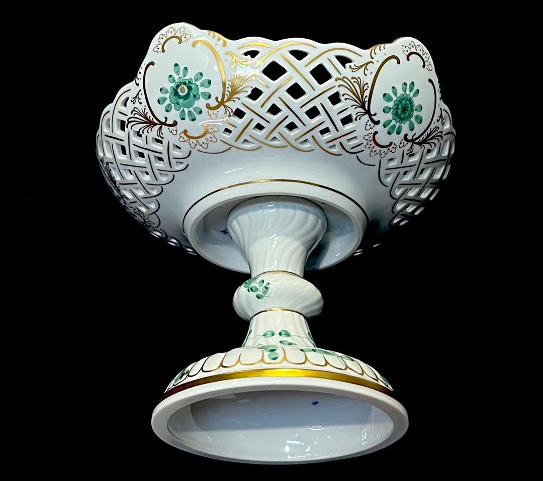 マイセン /※極美品 上級背面装飾 インドの華　リッチグリーン　コンポート