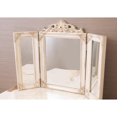 アンティーク調 ミラー 鏡 ロココ調 プリンセスミラー ３面鏡 ホワイト