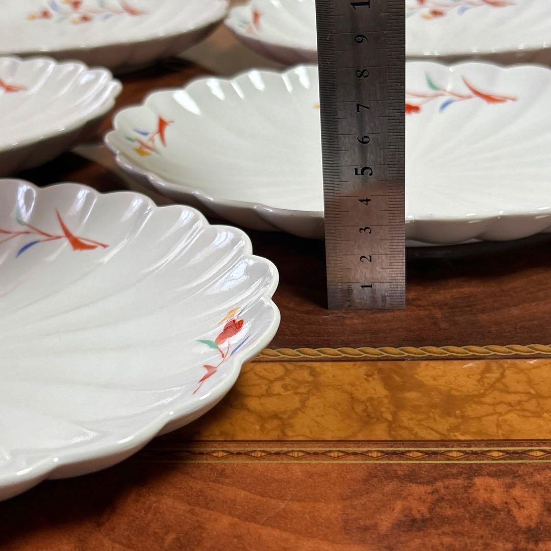 たち吉 楕円皿 5枚セット 菊割皿 中皿 長皿 粉引き 赤絵 輪花皿 和