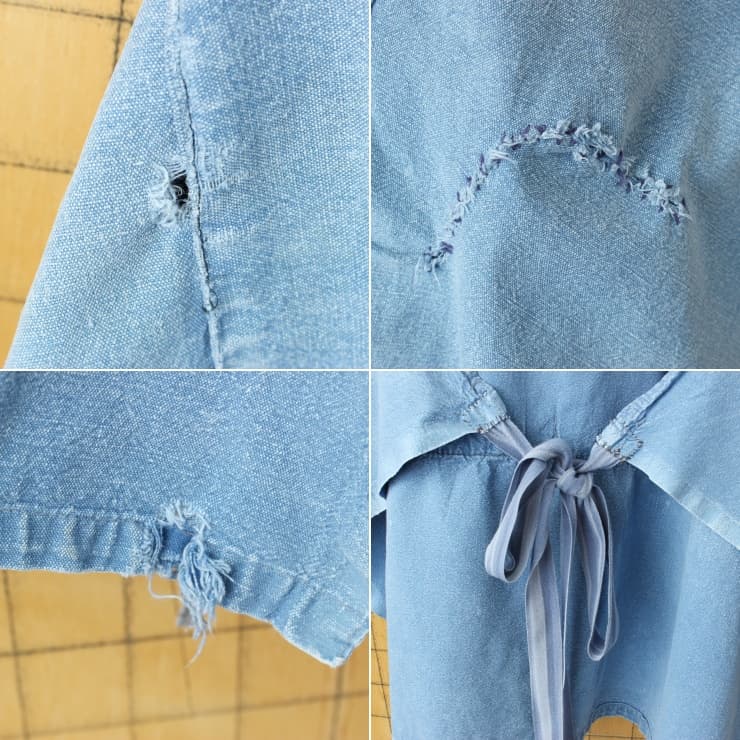 70s 80s EURO コットンリネン ワークエプロン ライトブルー aw15