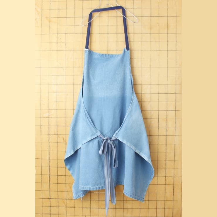 70s 80s EURO コットンリネン ワークエプロン ライトブルー aw15