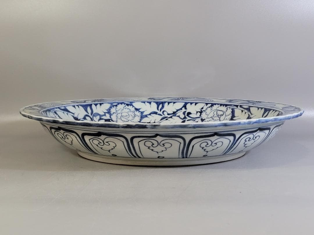 中国古玩 唐物 元青花・白滸孤窯雲龍紋 菱口折沿盤・極細工 古賞物