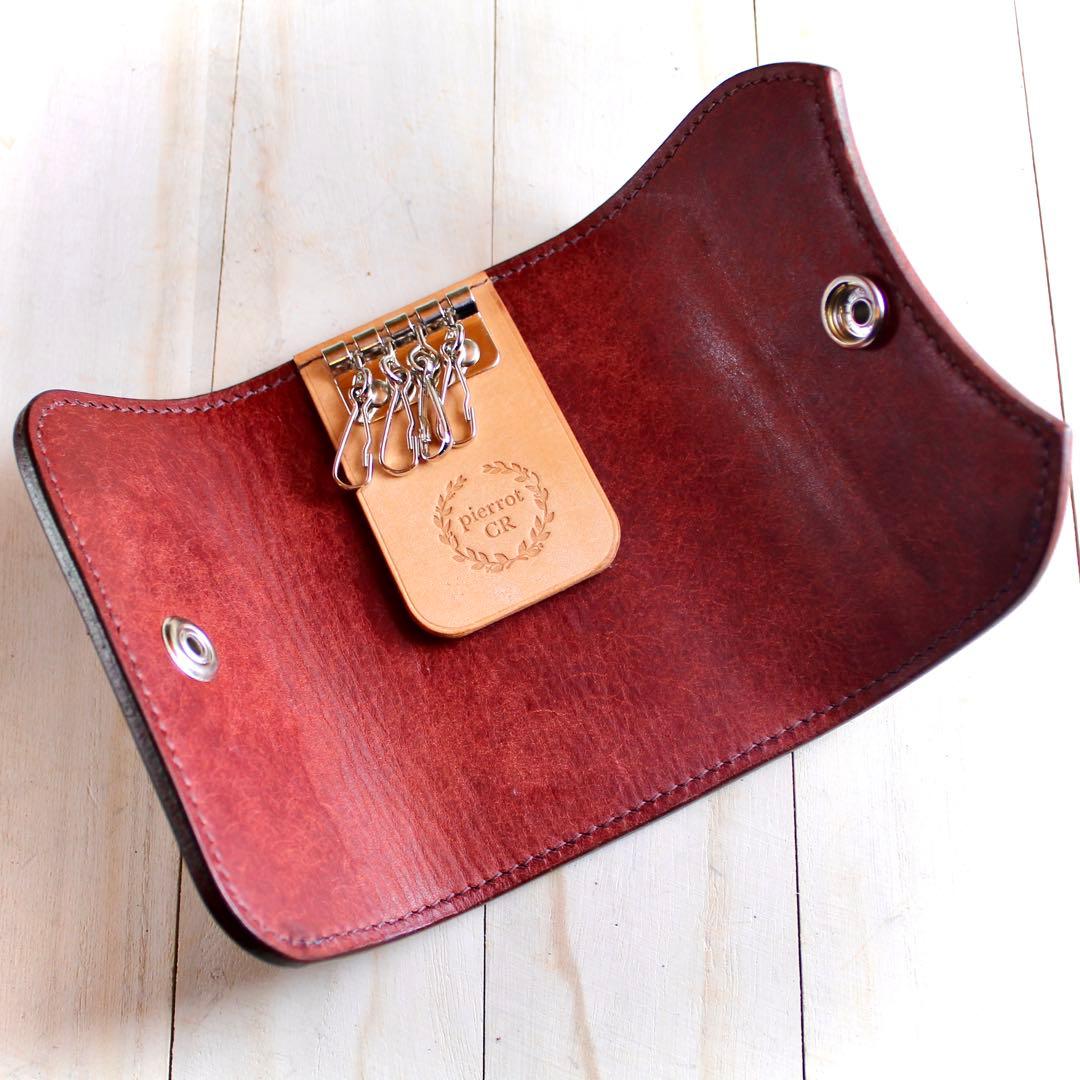 (受注制作)キーケース【カービング/ダークレッド染色】