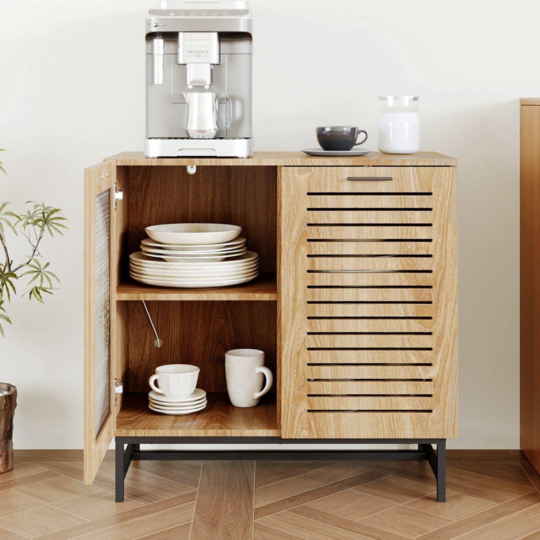 キャビネット サイドボード LEDライト おしゃれ 北欧 省スペース ナチュラル