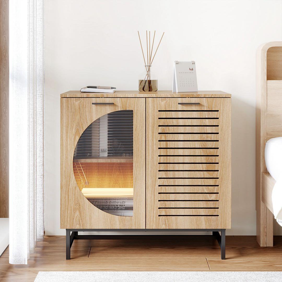 キャビネット サイドボード LEDライト おしゃれ 北欧 省スペース ナチュラル