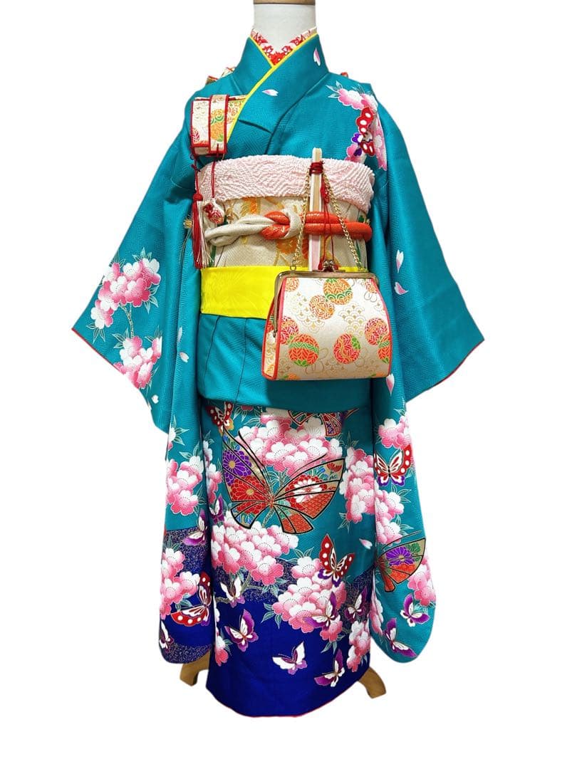 鮮やかなグリーン♡七五三　7歳　女の子　フルセット　一式　青緑　白