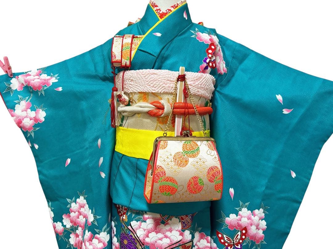 鮮やかなグリーン♡七五三　7歳　女の子　フルセット　一式　青緑　白