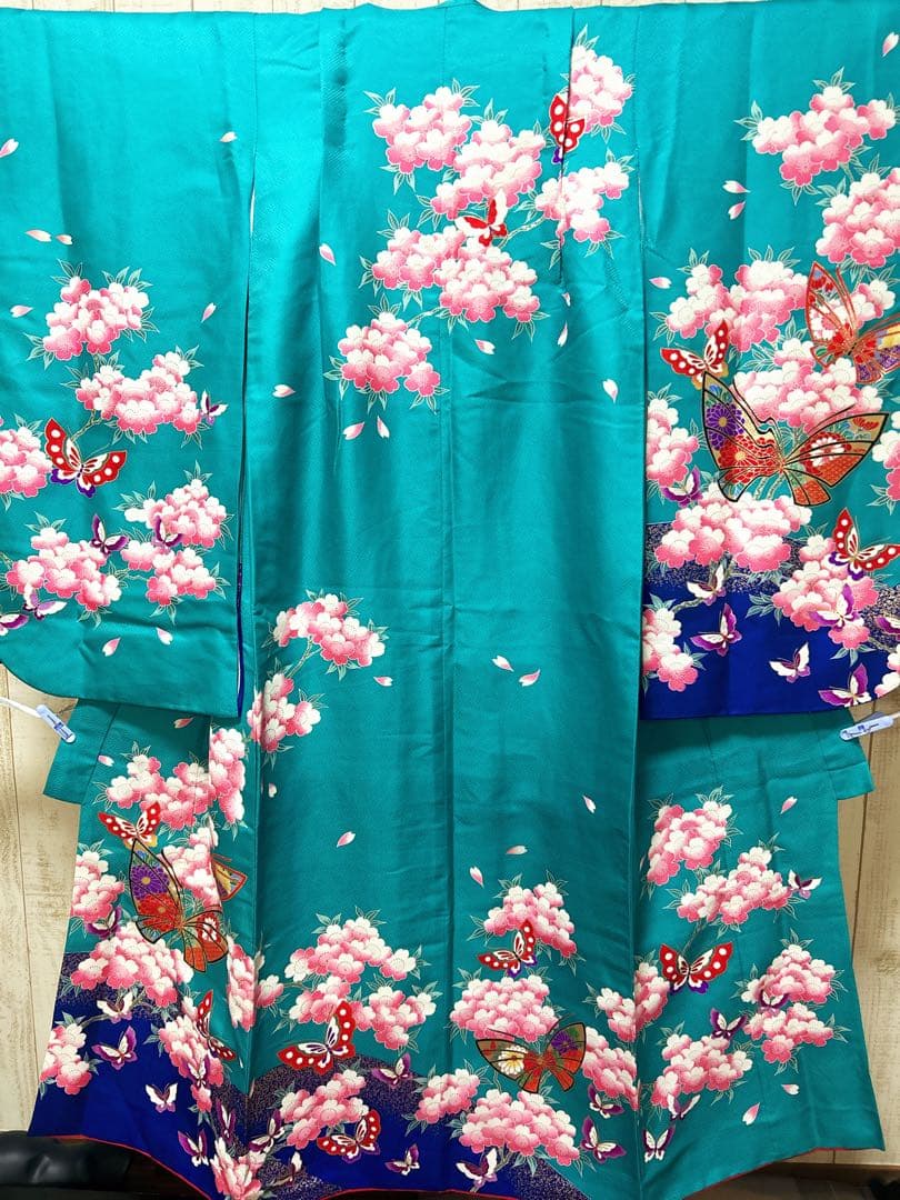 鮮やかなグリーン♡七五三　7歳　女の子　フルセット　一式　青緑　白