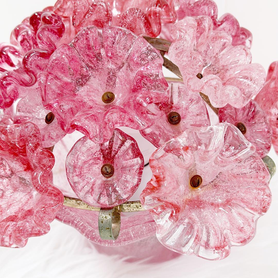 岩田工芸ガラス 照明 ランプ ピンク 花柄 日本製 レトロ　花ガラスアンティーク